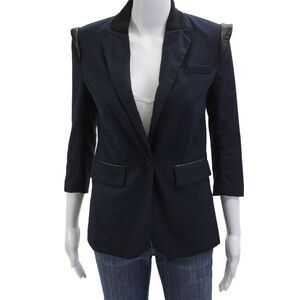 Cut 25 Unisex Dark Blue Collared Button 3/4 Sleeve Blazer Polyester Wool Size 0